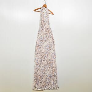 Bananhot Khloe Dress XS S NWT Blue Shell Chain Open Back Halter Maxi